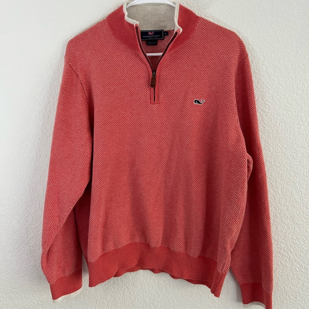 Vineyard Vines Sweater Mens Large Quarter Zip Long Sleeve Pullover Salmon Color